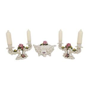 Set of Sandizell Hoffner & Co Dresden Candelabras & Footed Bowl W/ Lid Victorian